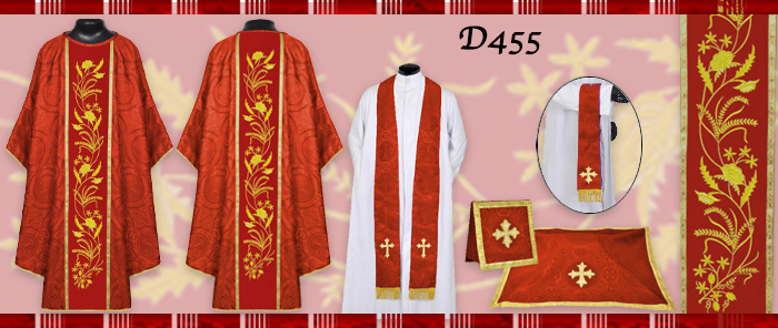Red Gothic Chasuble with Wheat & Floral Designs -  